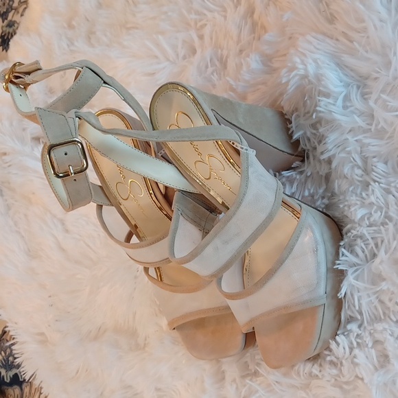 JESSICA SIMPSON DRIXI Platform Flare Heel Sexy Mesh Sandals Multi Sizes NEW - Picture 6 of 14